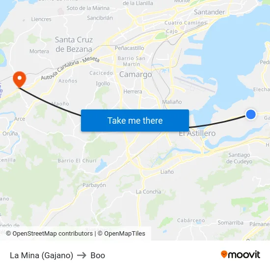 La Mina (Gajano) to Boo map