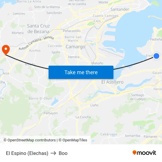 El Espino (Elechas) to Boo map