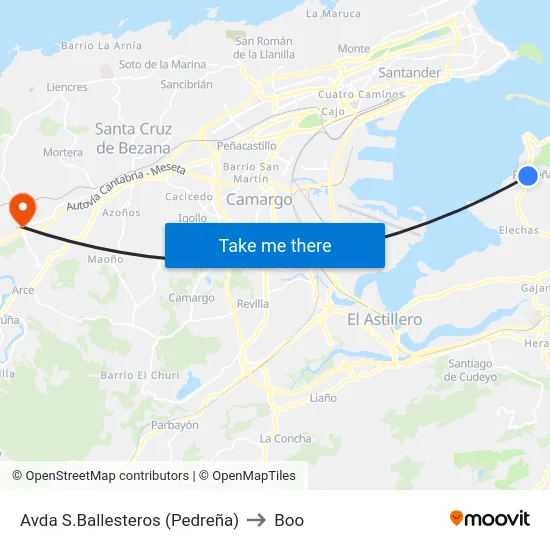 Avda S.Ballesteros (Pedreña) to Boo map