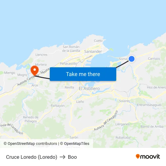 Cruce Loredo (Loredo) to Boo map