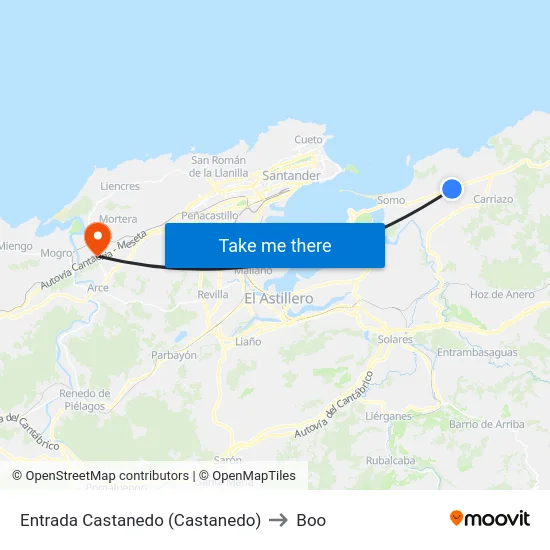 Entrada Castanedo (Castanedo) to Boo map