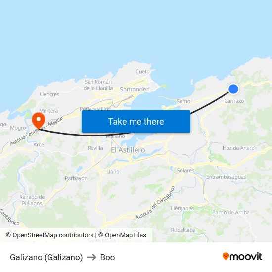 Galizano (Galizano) to Boo map