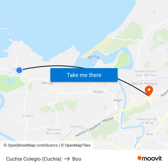 Cuchia Colegio (Cuchia) to Boo map