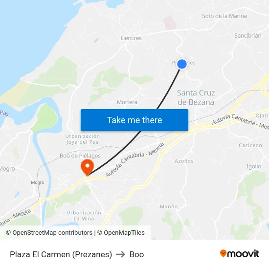 Plaza El Carmen (Prezanes) to Boo map