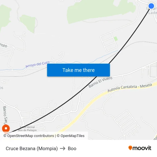 Cruce Bezana (Mompia) to Boo map