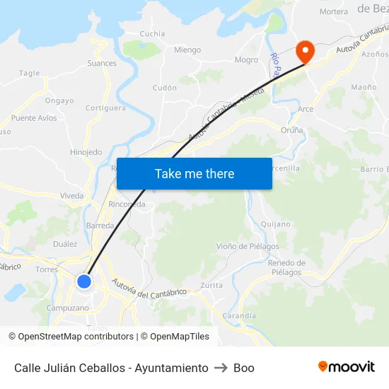 Calle Julián Ceballos - Ayuntamiento to Boo map