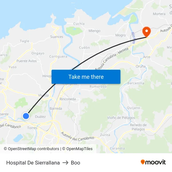 Hospital De Sierrallana to Boo map