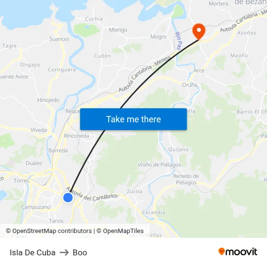 Isla De Cuba to Boo map