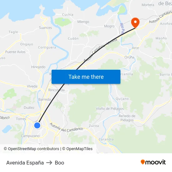 Avenida España to Boo map