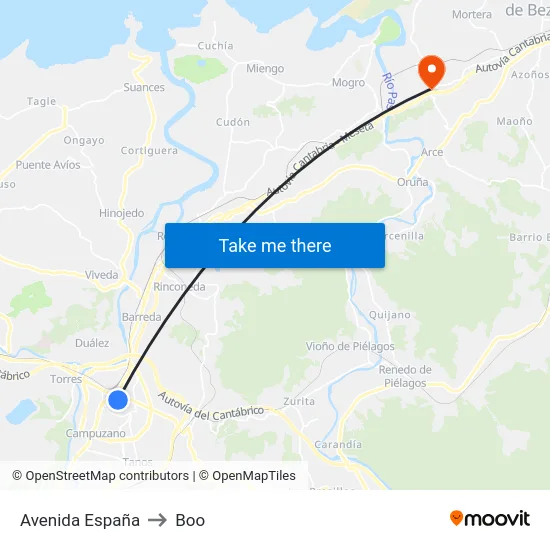 Avenida España to Boo map