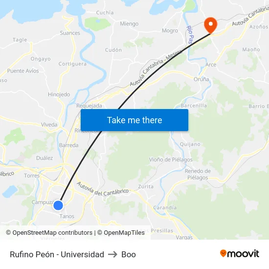 Rufino Peón - Universidad to Boo map