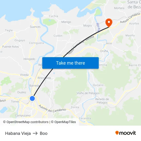 Habana Vieja to Boo map