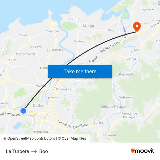 La Turbera to Boo map