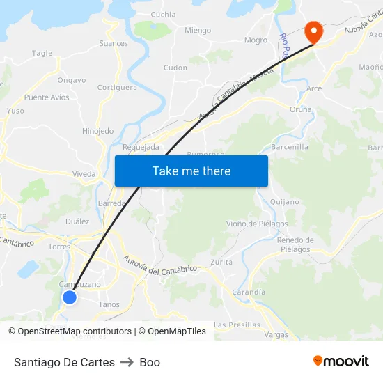Santiago De Cartes to Boo map