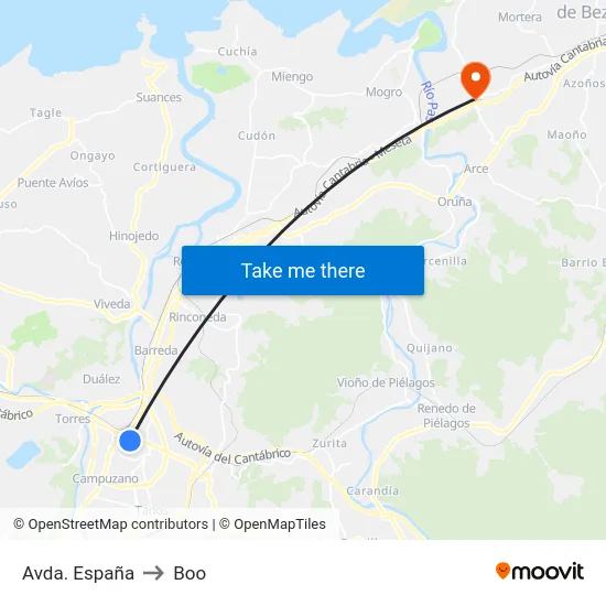Avda. España to Boo map