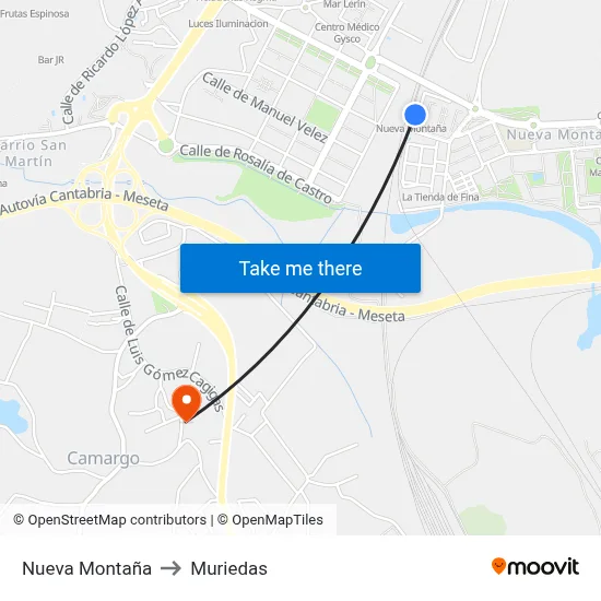 Nueva Montaña to Muriedas map