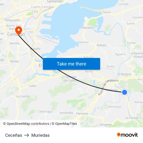 Ceceñas to Muriedas map