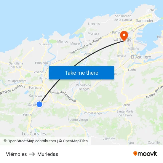 Viérnoles to Muriedas map