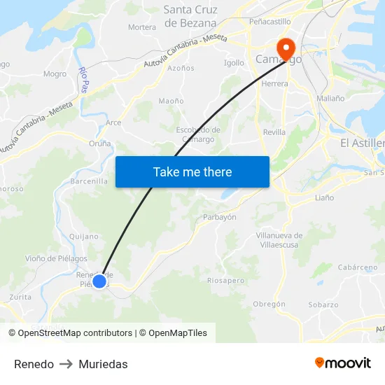 Renedo to Muriedas map