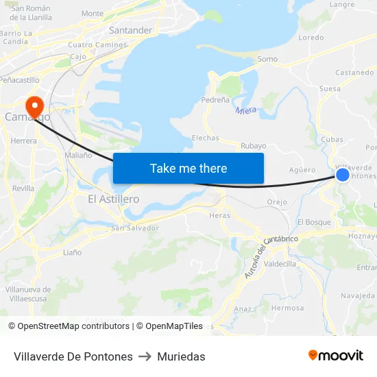 Villaverde De Pontones to Muriedas map