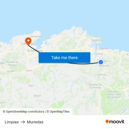 Limpias to Muriedas map