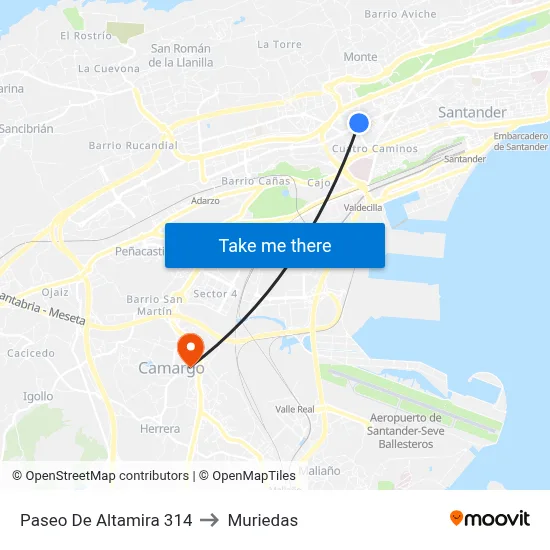 Paseo De Altamira 314 to Muriedas map