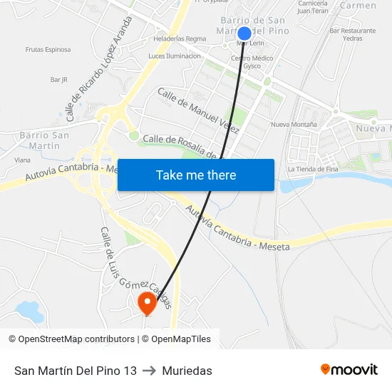 San Martín Del Pino 13 to Muriedas map
