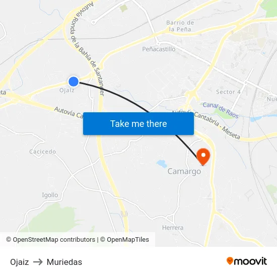 Ojaiz to Muriedas map