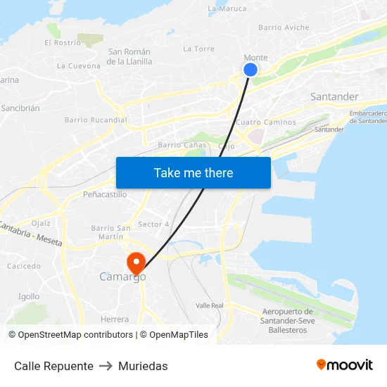 Calle Repuente to Muriedas map
