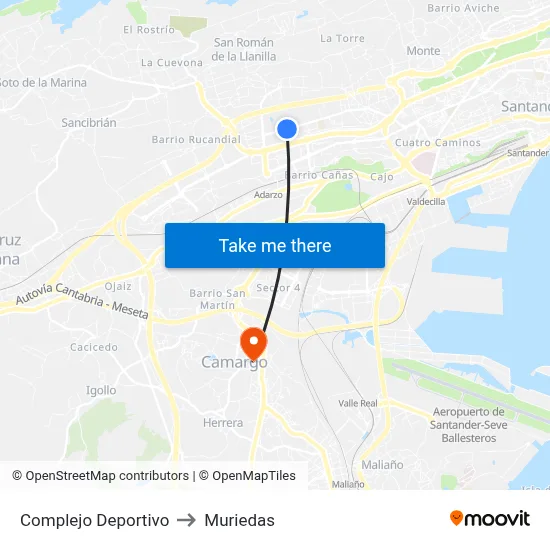 Complejo Deportivo to Muriedas map