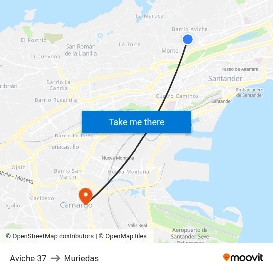 Aviche 37 to Muriedas map