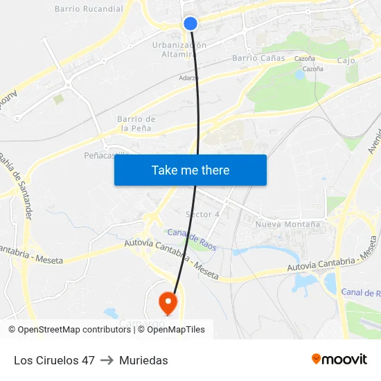 Los Ciruelos 47 to Muriedas map