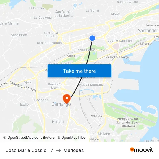 Jose Maria Cossio 17 to Muriedas map