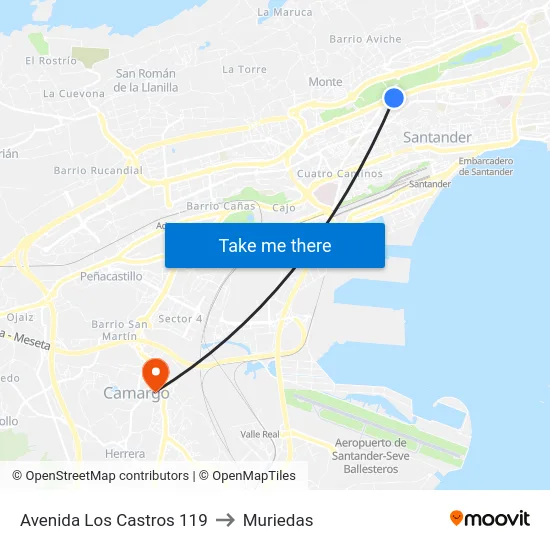 Avenida Los Castros 119 to Muriedas map