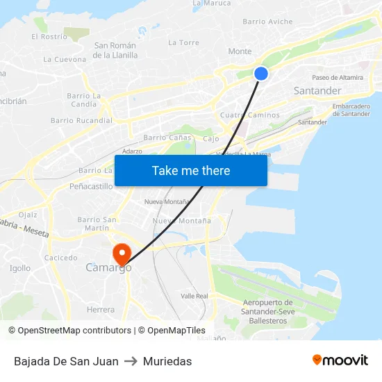 Bajada De San Juan to Muriedas map