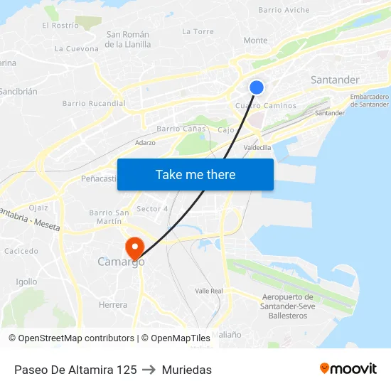 Paseo De Altamira 125 to Muriedas map