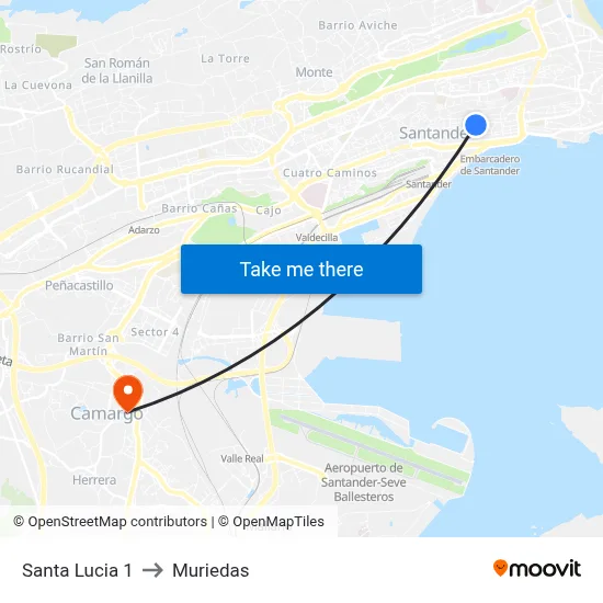 Santa Lucia 1 to Muriedas map