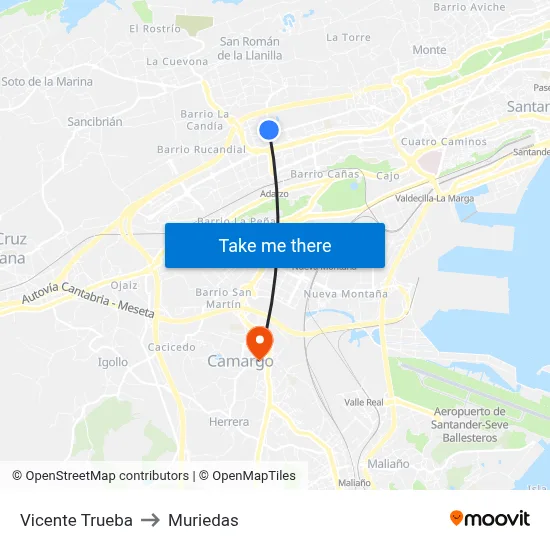 Vicente Trueba to Muriedas map