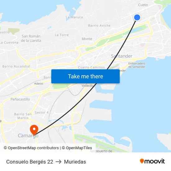 Consuelo Bergés 22 to Muriedas map