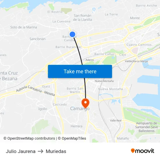 Julio Jaurena to Muriedas map
