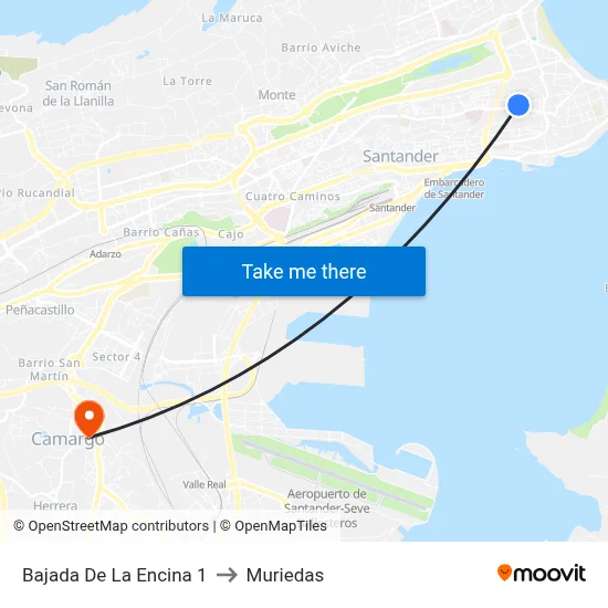 Bajada De La Encina 1 to Muriedas map
