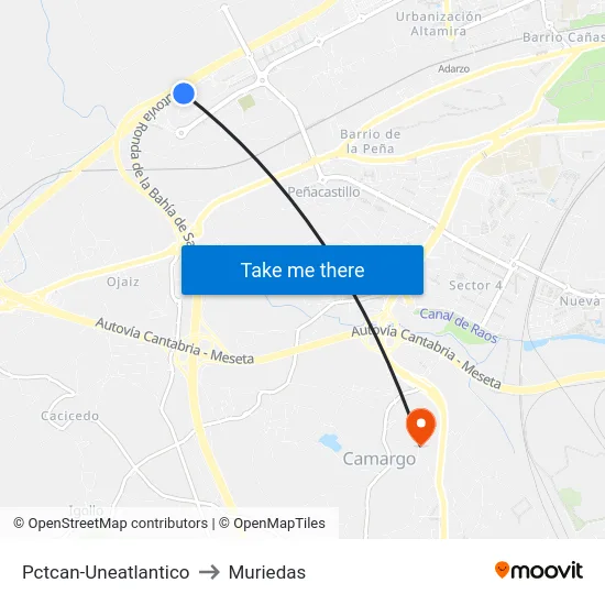 Pctcan-Uneatlantico to Muriedas map