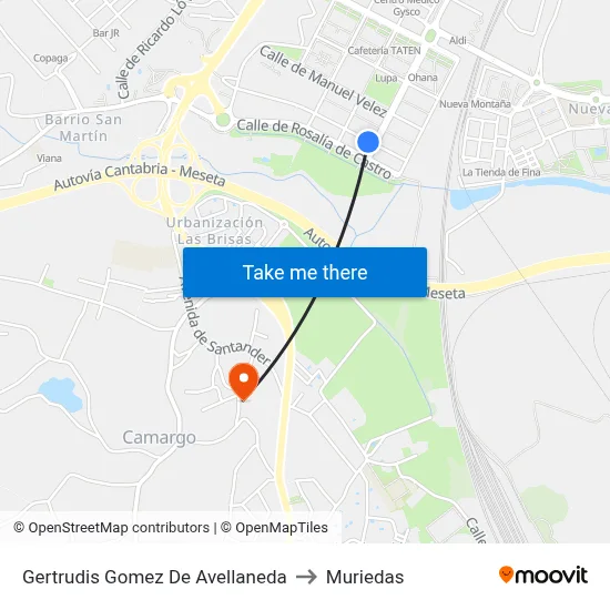 Gertrudis Gomez De Avellaneda to Muriedas map