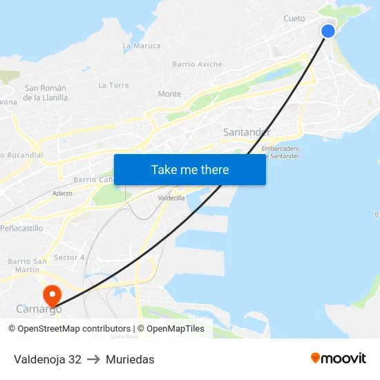 Valdenoja 32 to Muriedas map