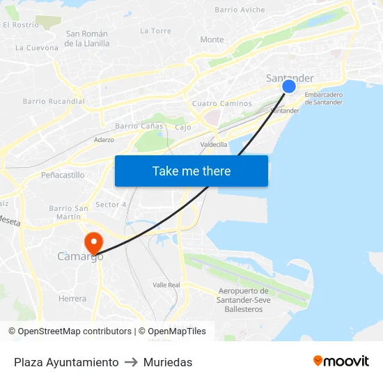 Plaza Ayuntamiento to Muriedas map