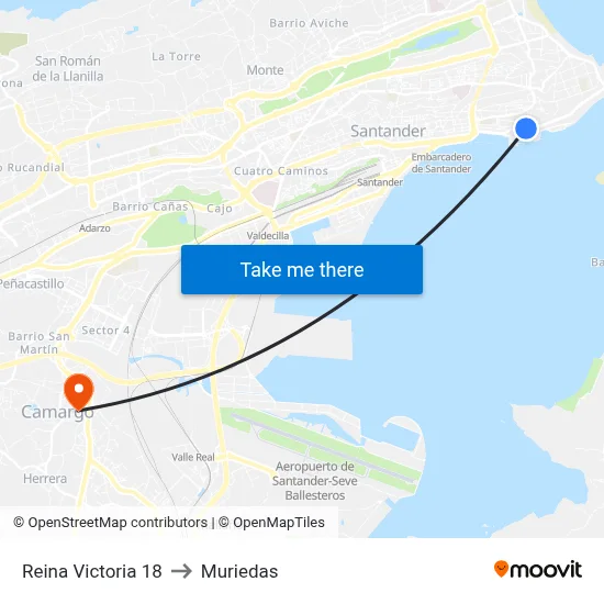 Reina Victoria 18 to Muriedas map