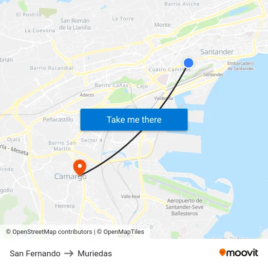 San Fernando to Muriedas map