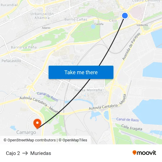 Cajo 2 to Muriedas map