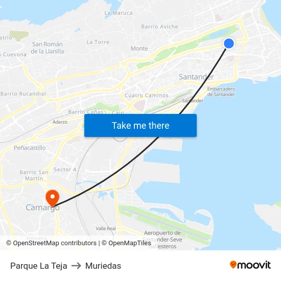 Parque La Teja to Muriedas map