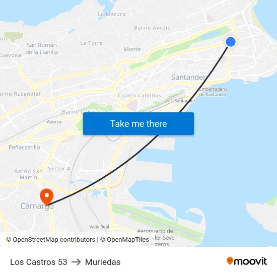 Los Castros 53 to Muriedas map
